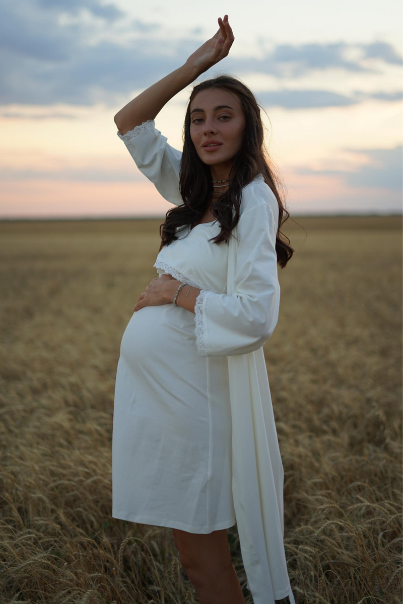 Халат для беременных молочный
