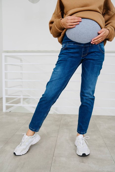 Стильные джинсы для беременных с высокой талией, синий, 36