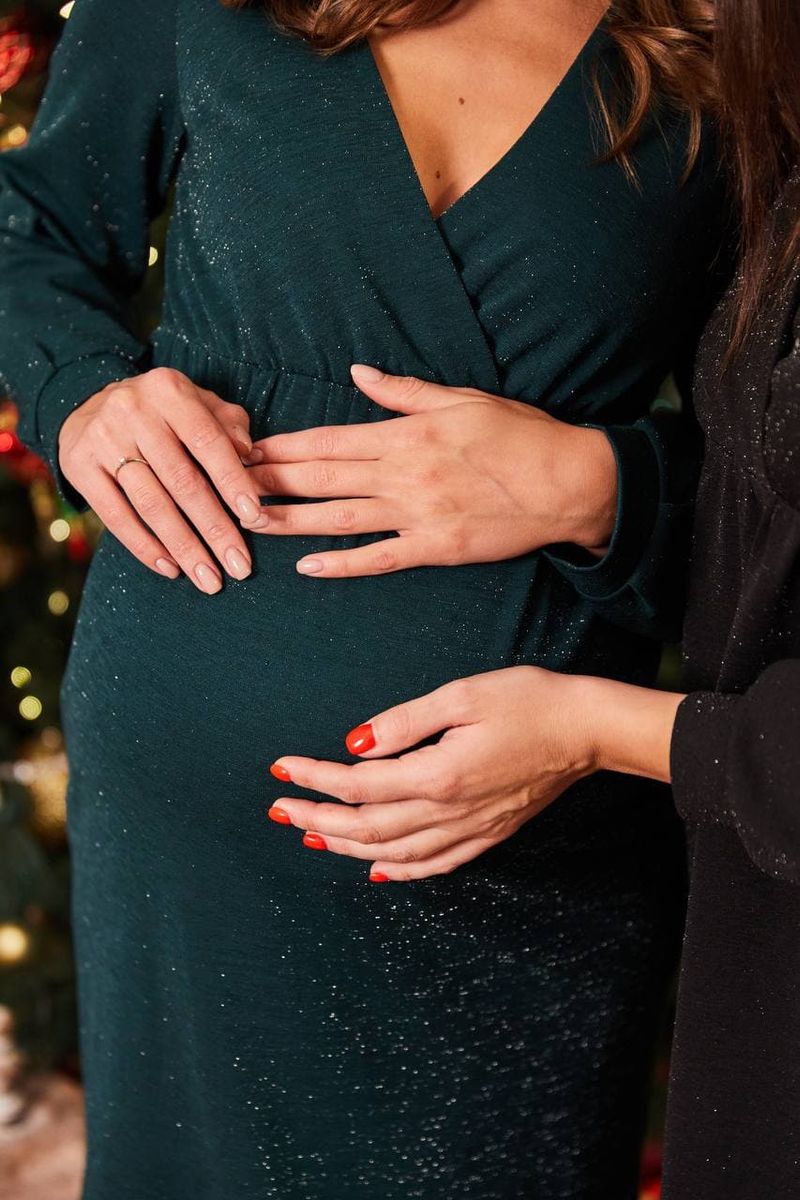 Платье для беременных и кормящих сине-зеленое