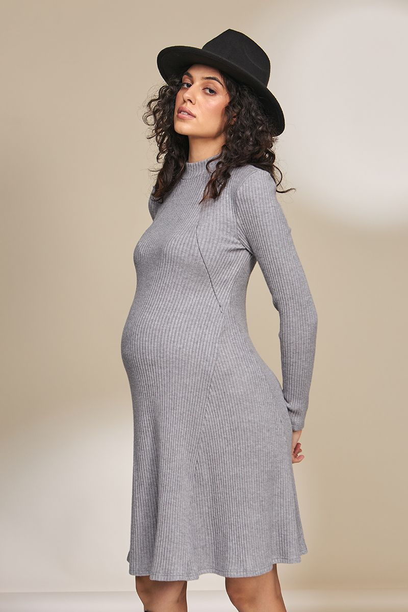 Теплое платье для беременных и кормящих ELMA DR-33.042, серый, S, 98 см, 60,6 см, 71 см, 81,2 см, 96,6 см