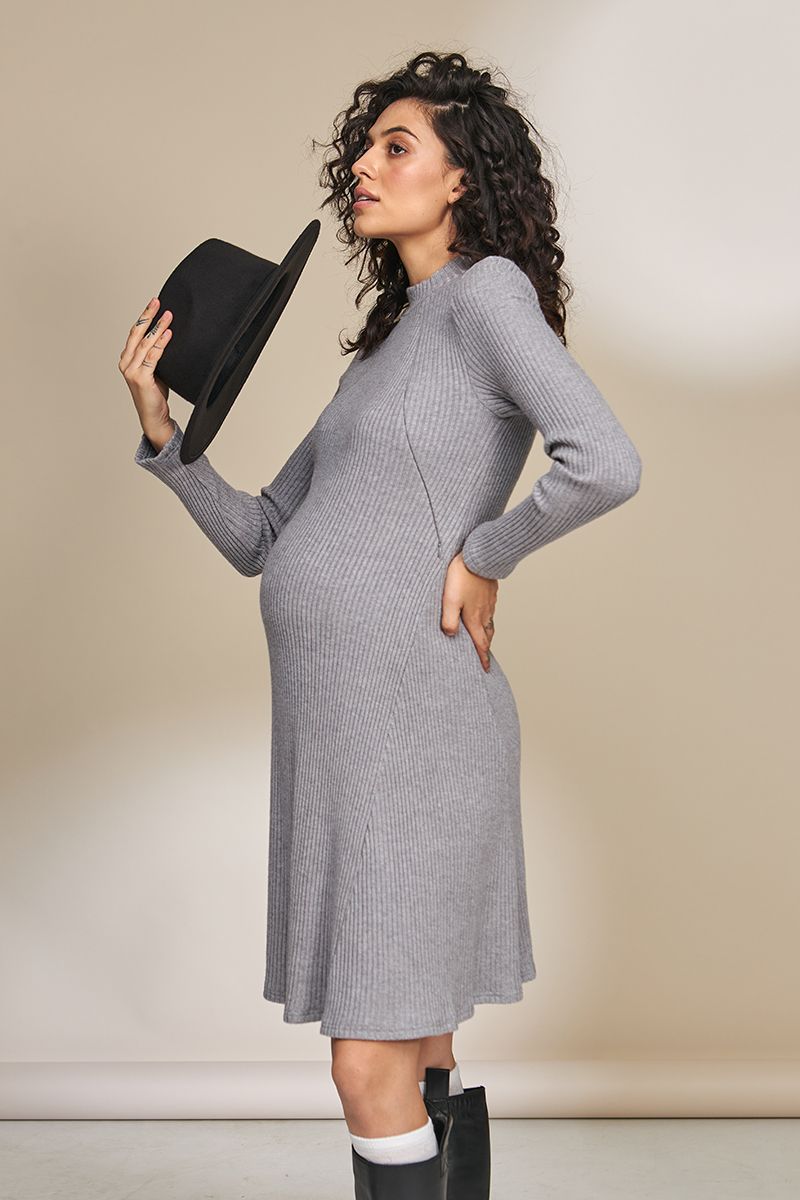 Теплое платье для беременных и кормящих ELMA DR-33.042, серый, S, 98 см, 60,6 см, 71 см, 81,2 см, 96,6 см