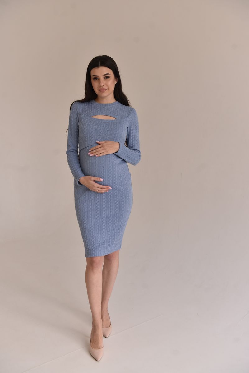 Женское платье для беременных и кормящих из трикотажа, Голубой, S