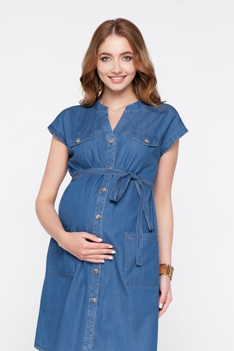 Платье-рубашка для беременных и кормящих синее