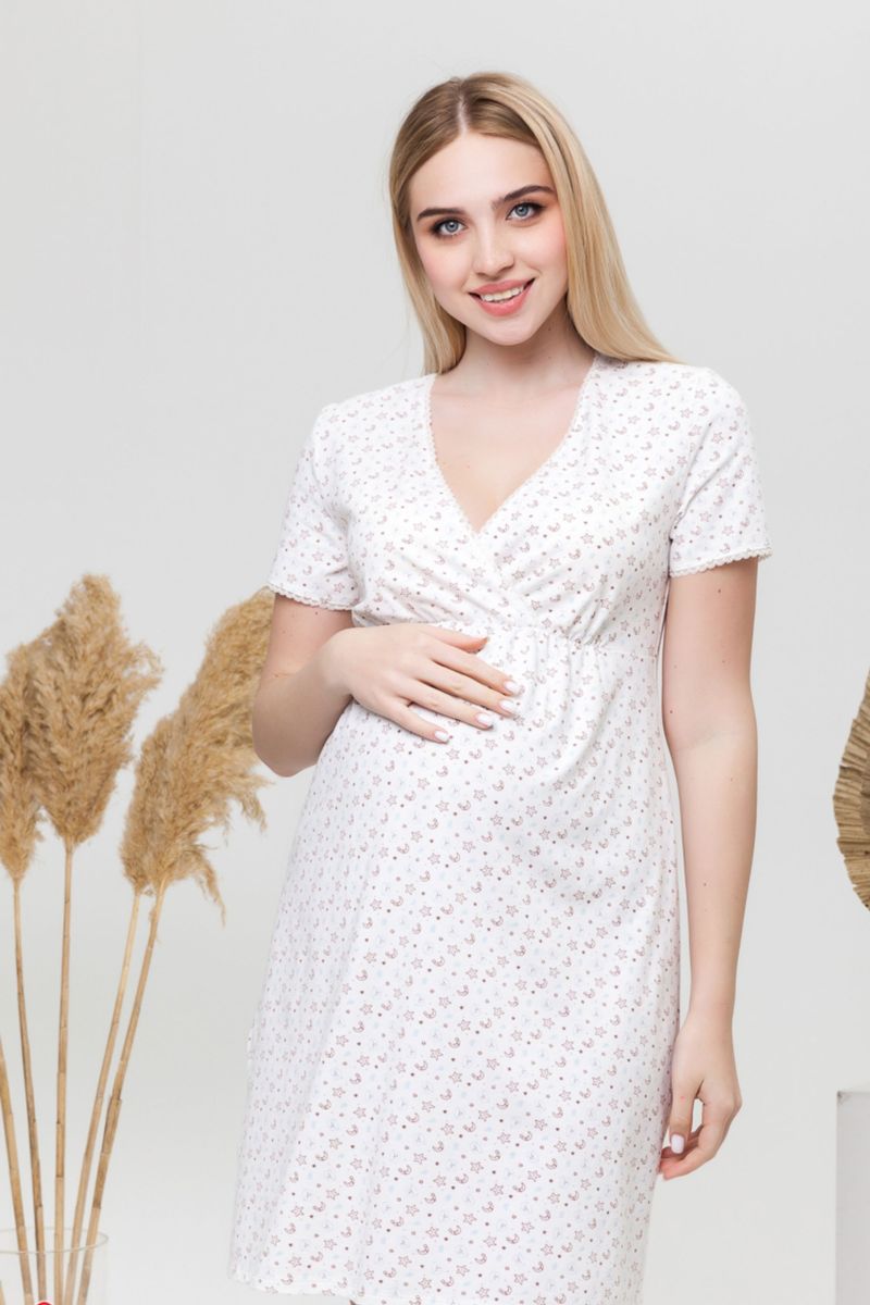 Ночная рубашка для беременных и кормящих молочная