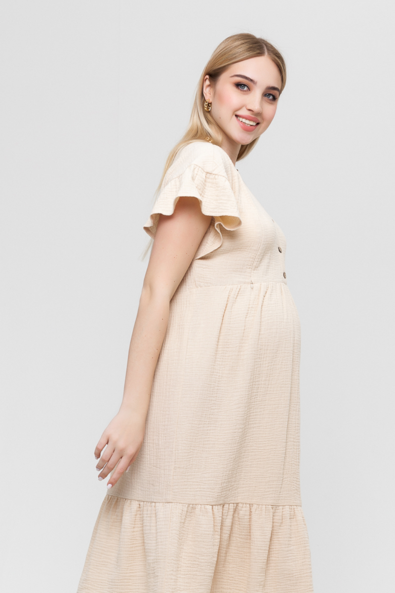 Платье для беременных и кормящих из муслина кремовое