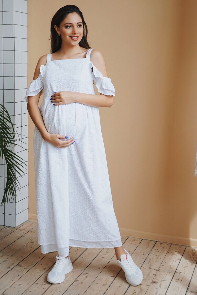 Платье для беременных и кормящих белое