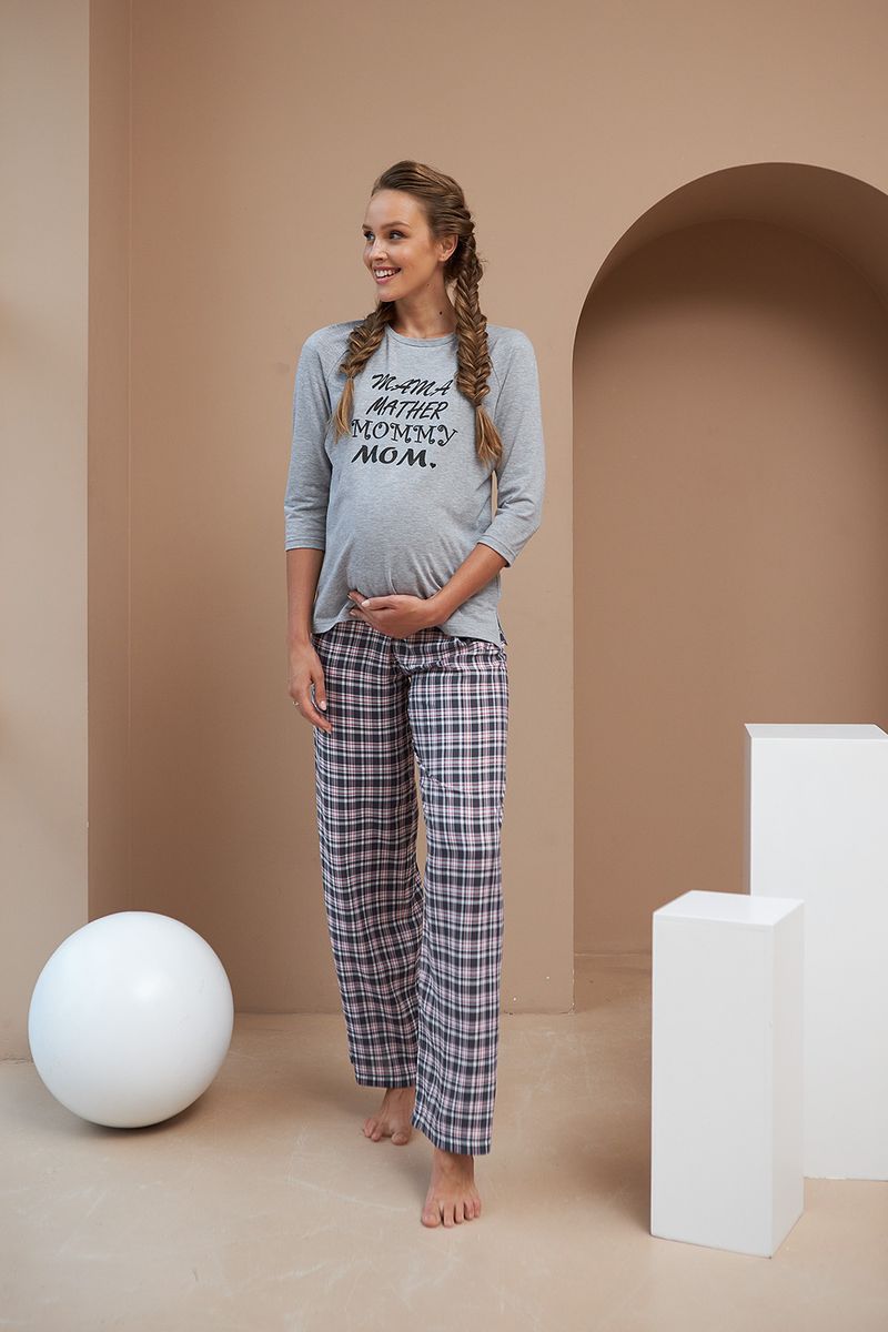 Домашний костюм для беременных и кормящих серый