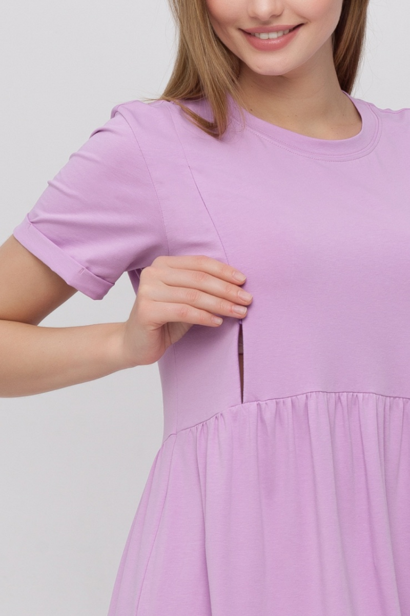 Платье-футболка для беременных и кормящих лавандовое