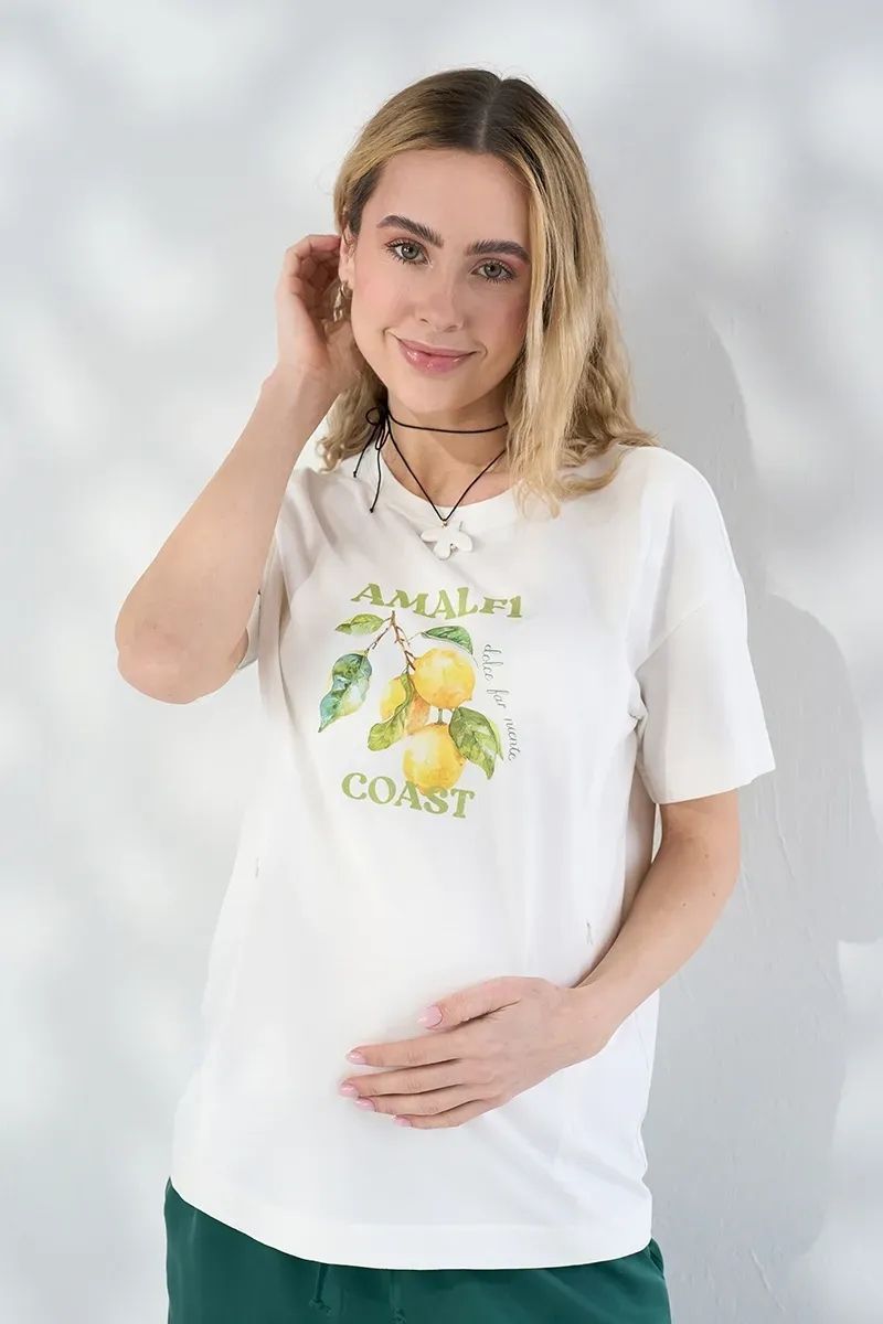 Футболка для беременных и кормящих Dolce молочная с принтом