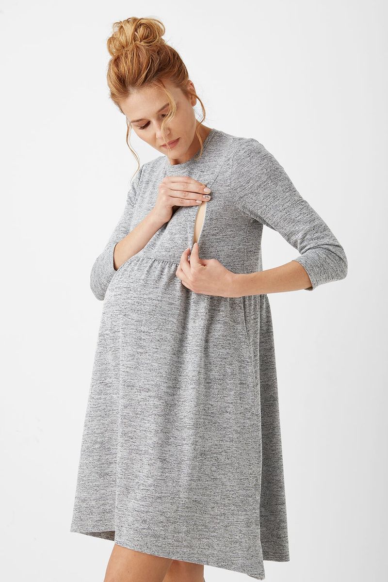 Платье для беременных и кормящих серое