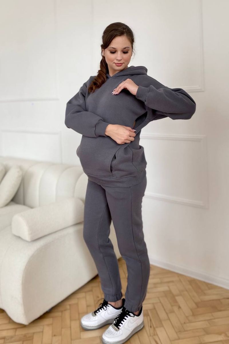 Спортивный костюм для беременных и кормящих мам, Тёмно-серый, S