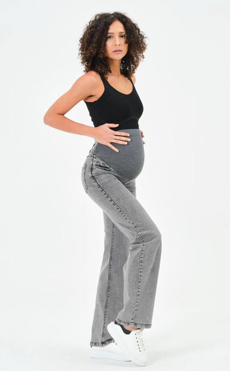Прямі джинси для вагітних., Темно-сірий, 38