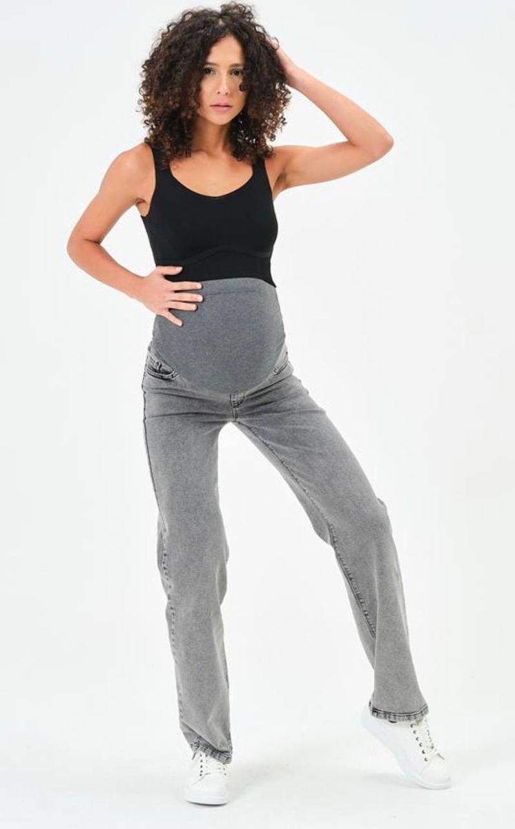 Прямые джинсы для беременных., Тёмно-серый, 38