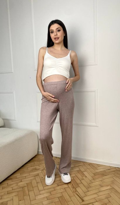 Прямые брюки для беременных из мягкого трикотажа, Кремовый, S