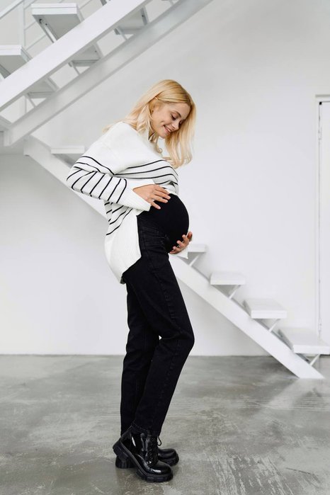 Стильные джинсы МOM для беременных, Черный, 36