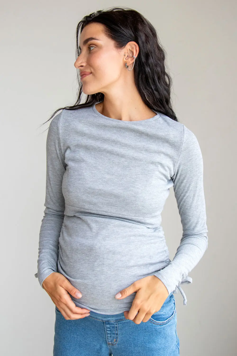 Джемпер для беременных и кормящих серый