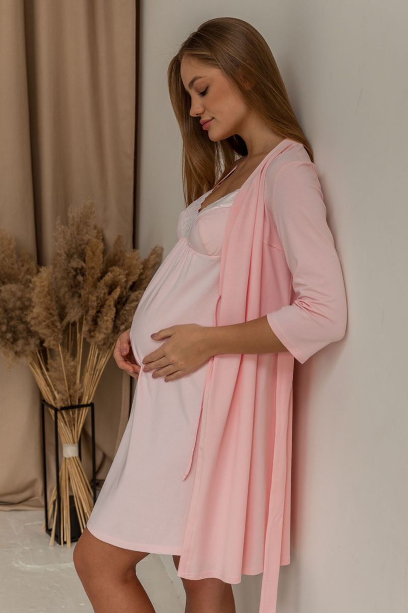 Нічна сорочка для вагітних та годуючих рожева