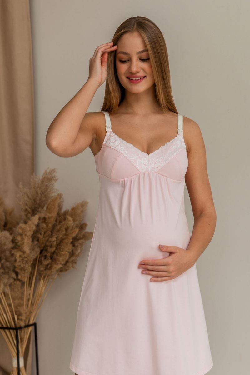 Нічна сорочка для вагітних та годуючих рожева