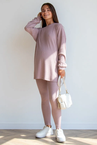 Костюм: джемпер oversize та лосини для вагітних та годуючих бежевий