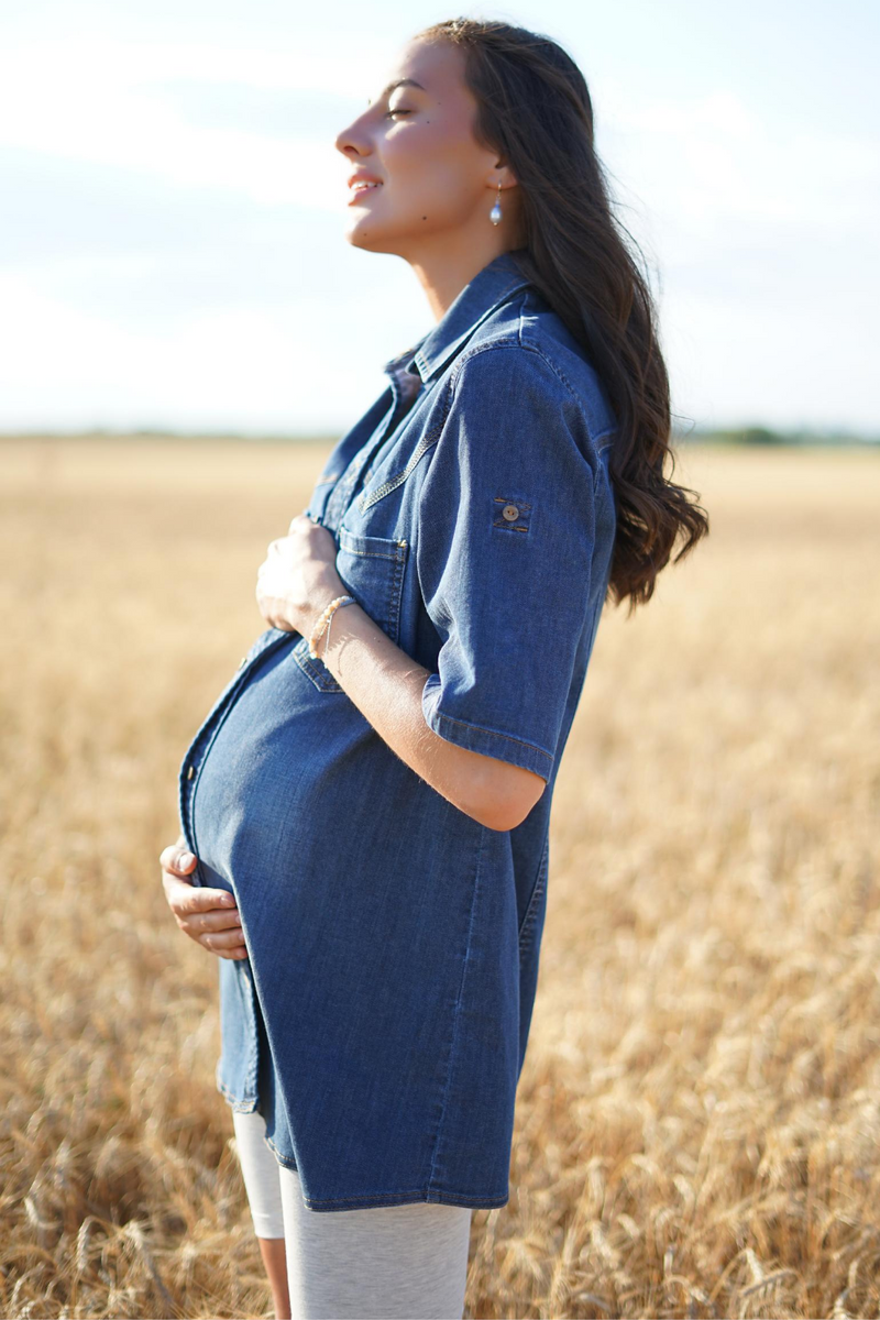 Блуза для беременных синяя