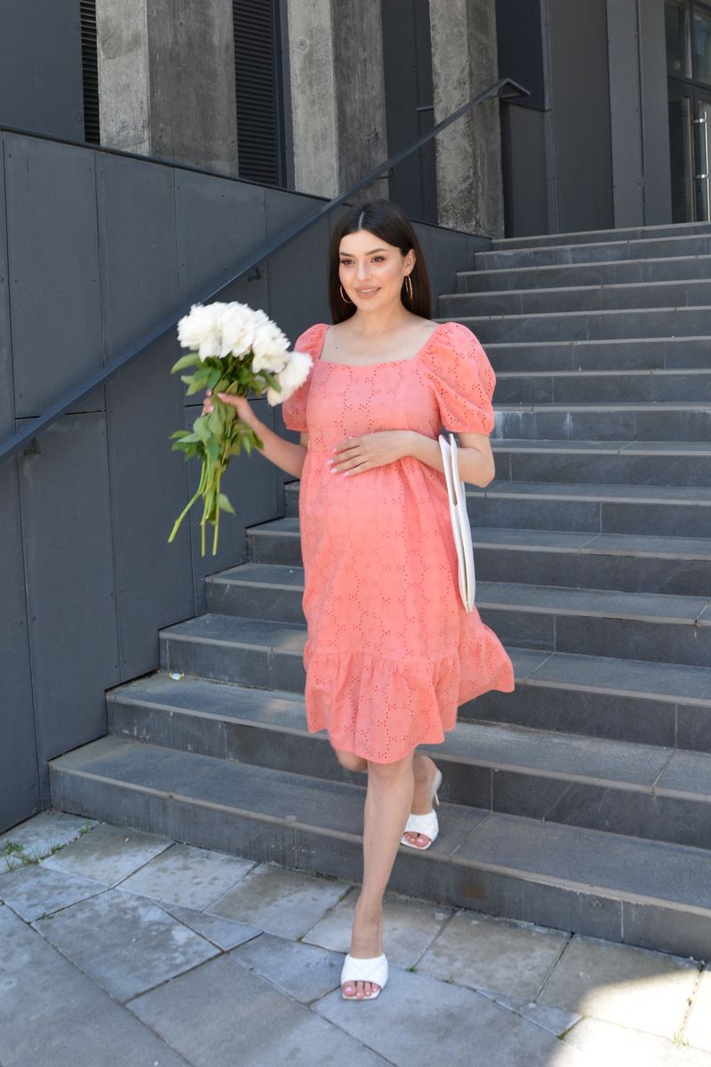 Сукня для вагітних та годуючих персиково-рожева