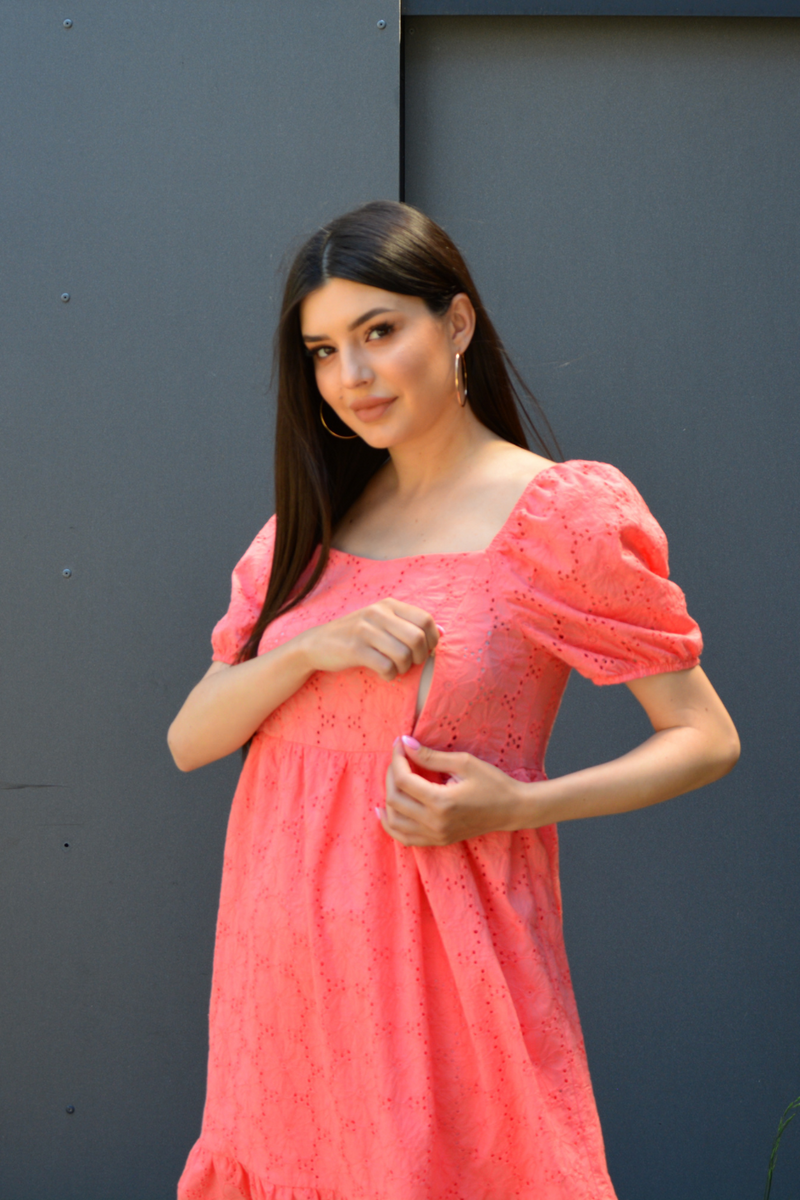 Платье для беременных и кормящих персиково-розовое