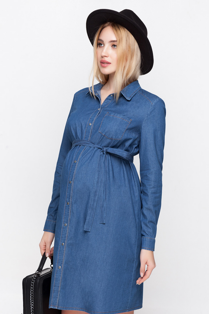 Платье-рубашка для беременных синее
