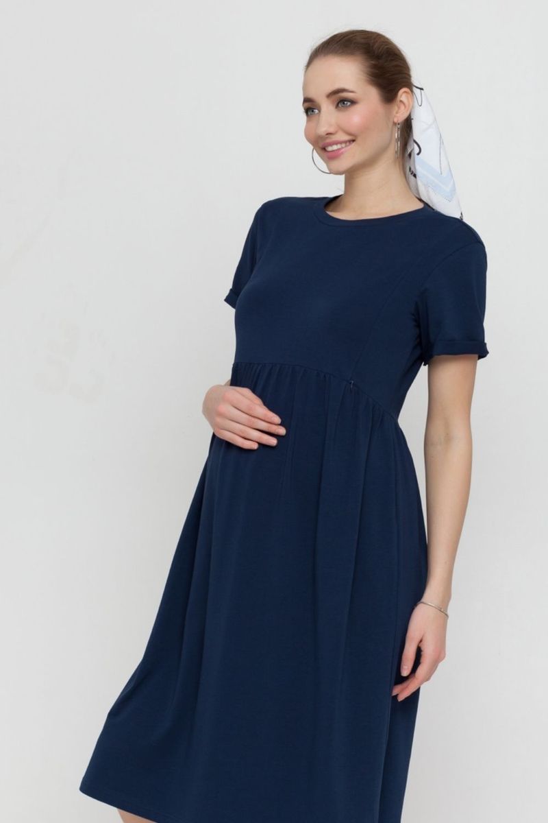 Платье-футболка для беременных и кормящих синее