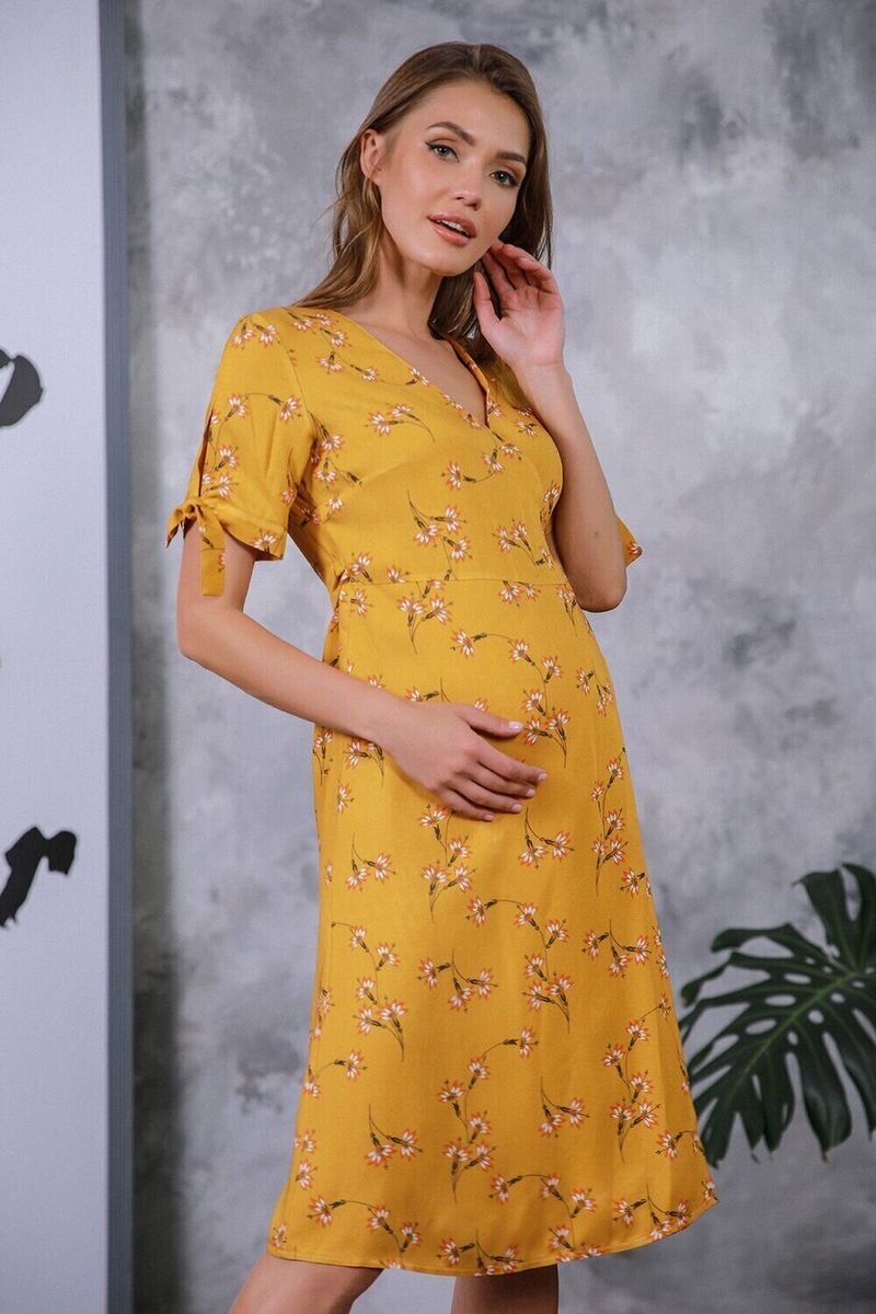 Сукня для вагітних і годуючих горчична