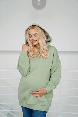 Теплий подовжений худі на флісі у фісташковому кольорі