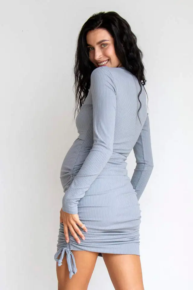 Платье для беременных и кормящих мам серо-голубое