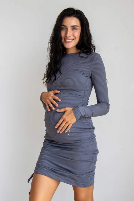 Платье для беременных и кормящих мам серое