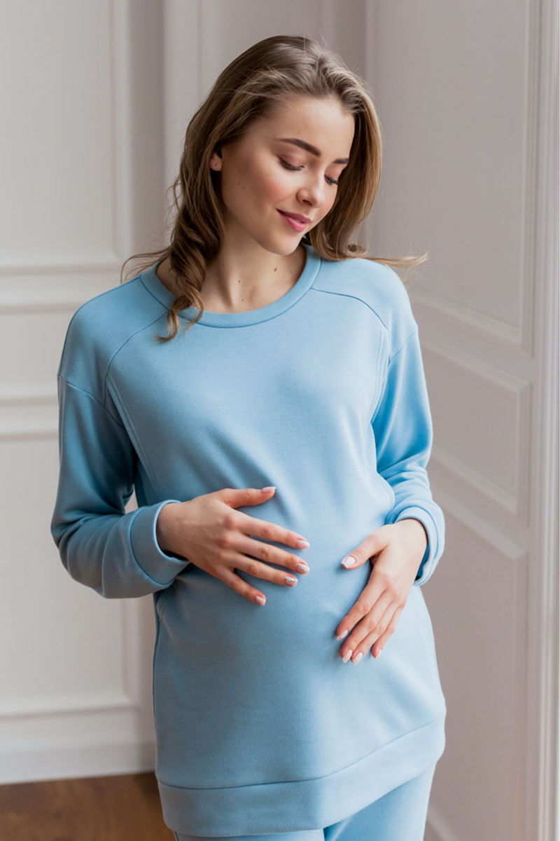 Пижама для беременных и кормящих голубая