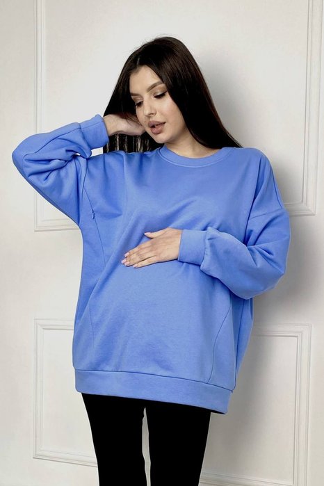 Джемпер из тринитки для беременных и кормящих, синий, One size