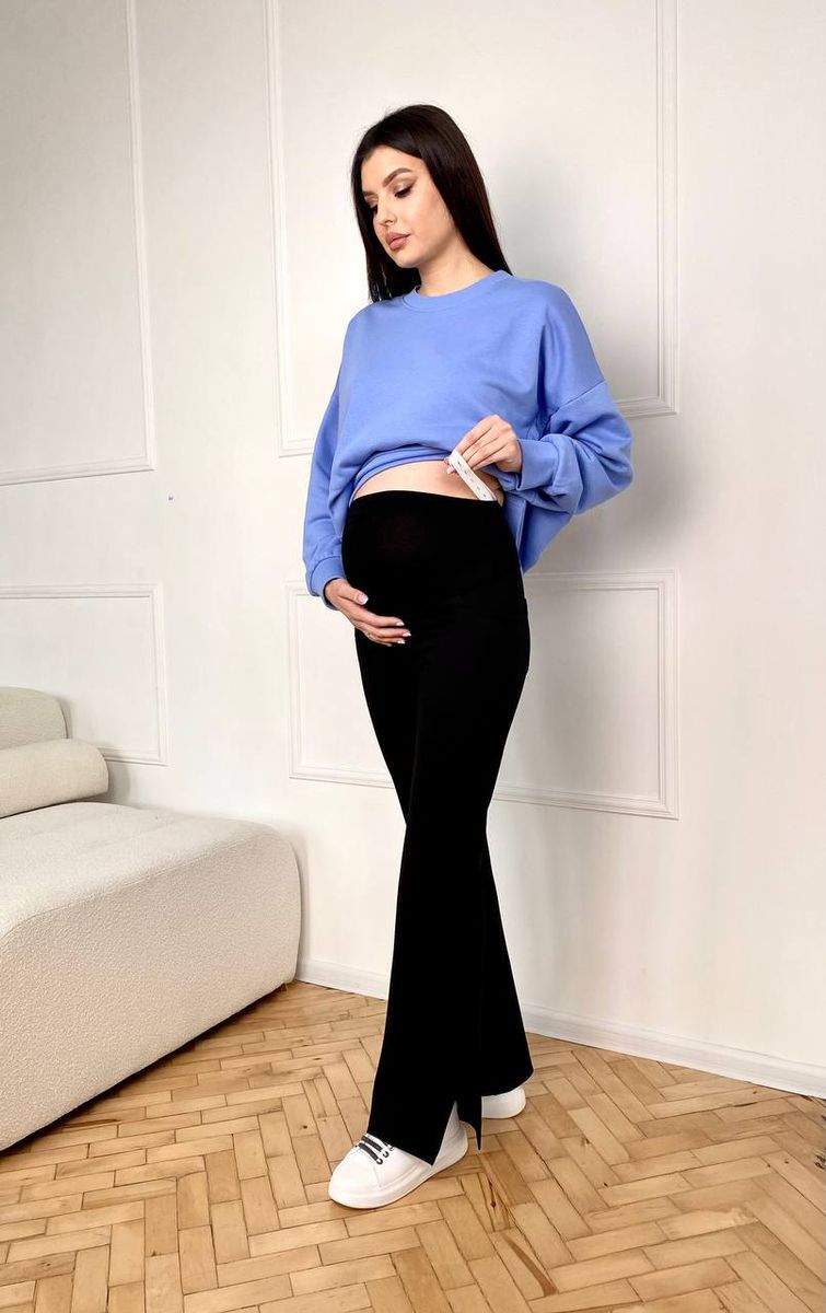 Прямые брюки для беременных из плотного трикотажа, Черный, S