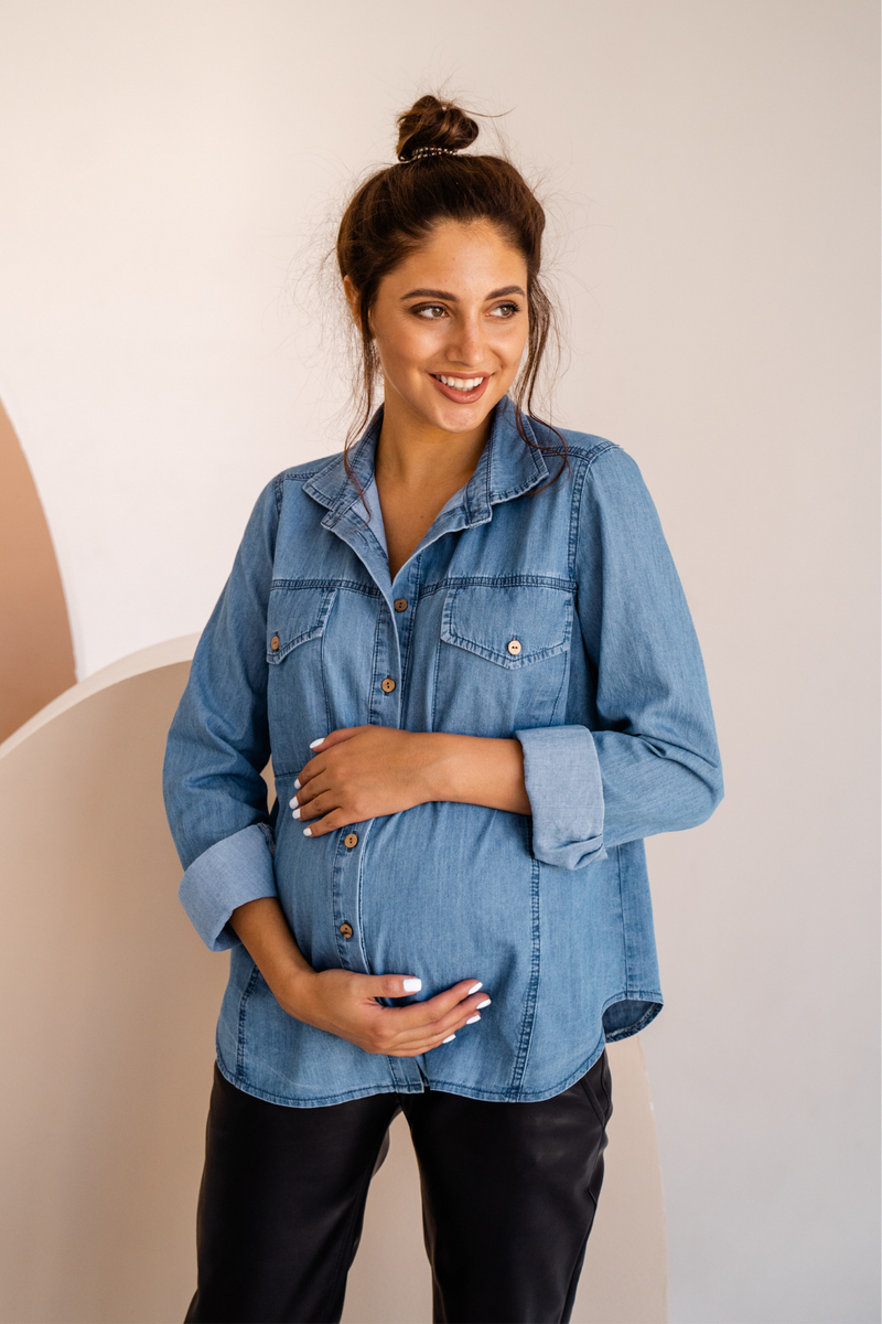 Блуза для беременных синяя