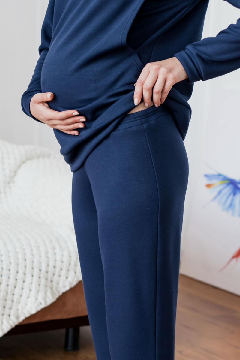 Пижама для беременных и кормящих синяя