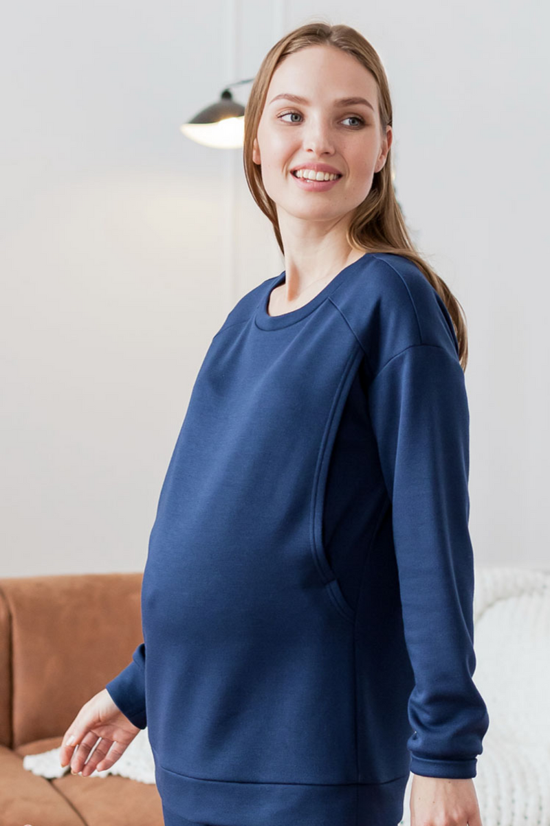 Пижама для беременных и кормящих синяя