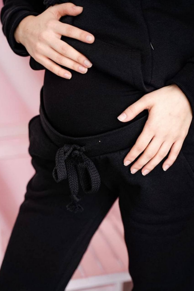 Спортивный костюм для беременных и кормящих черный на флисе