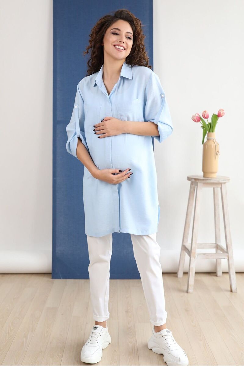 Блуза (рубашка) для вагітних блакитна