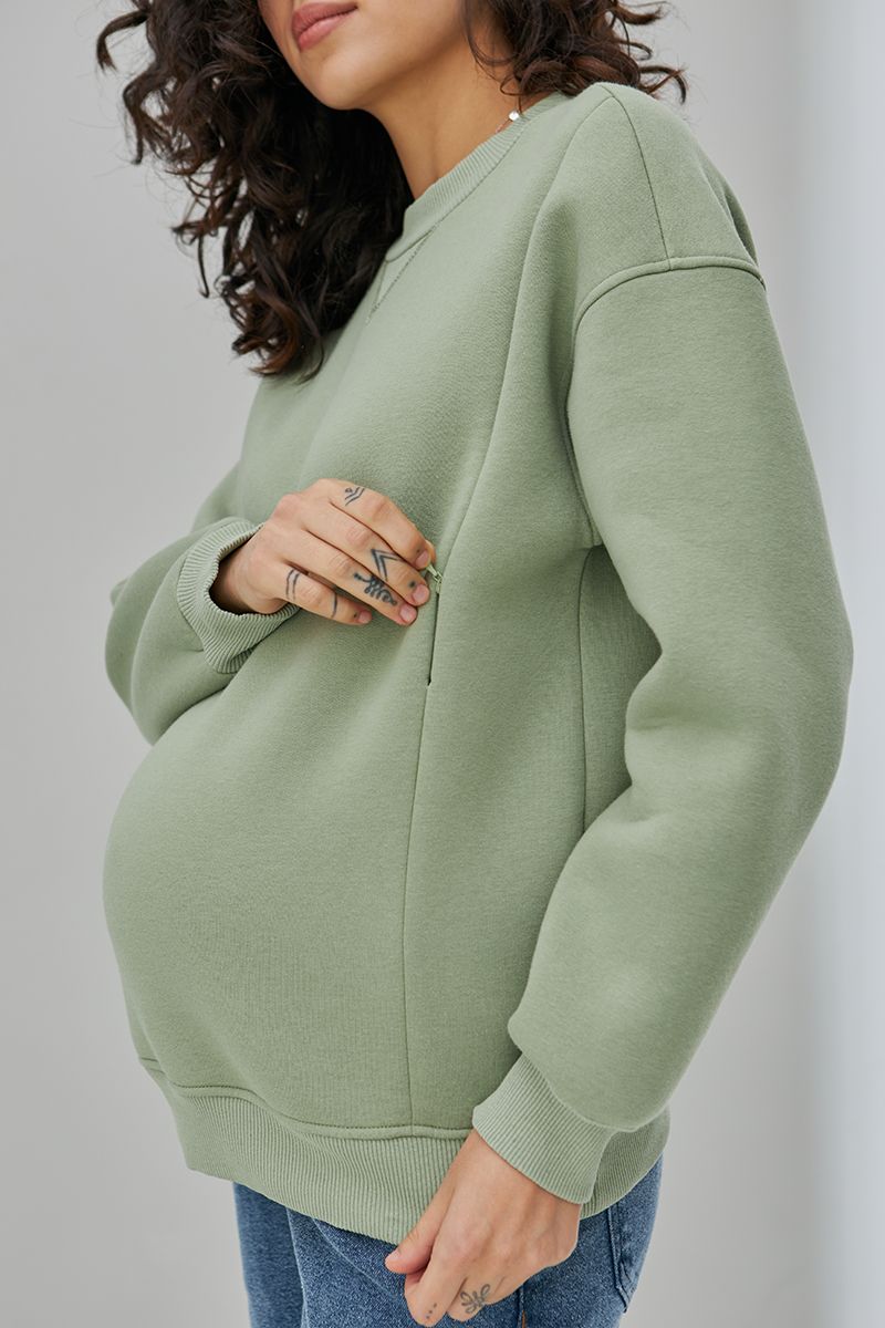 Свитшот для беременных и кормящих KLOYA SW-43.102, оливковый, S, 61,5 см, 70 см, 108 см, 107 см, 106 см